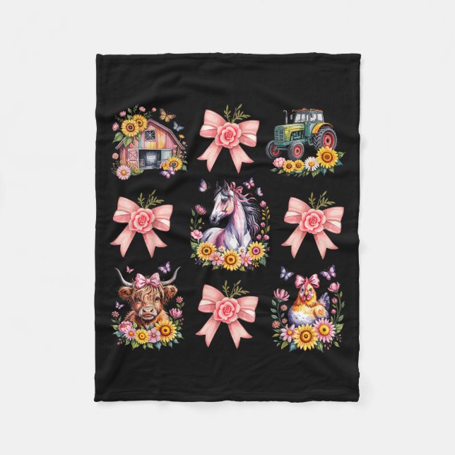 Couverture Polaire Animals Cow Chicken Horse Tractor Flower Farm Wome (Devant)