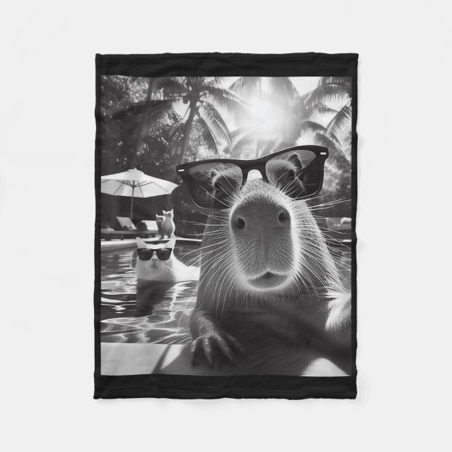 Couverture Polaire Animaux Amusants Piscine Capybara Selfie Avec Ca (Devant)