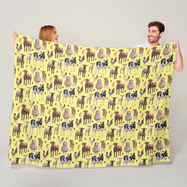 Couverture Polaire Animaux de basse-cour de ferme mignons Vaches Mout (En situation)