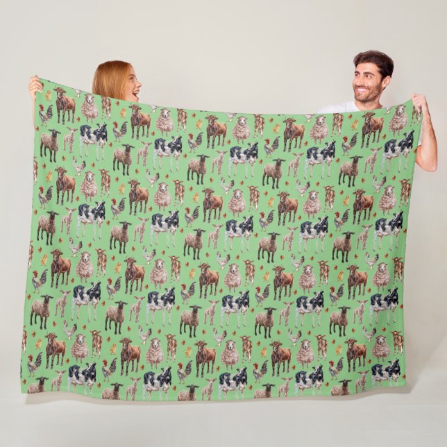 Couverture Polaire Animaux de basse-cour mignons vaches moutons poule (En situation)