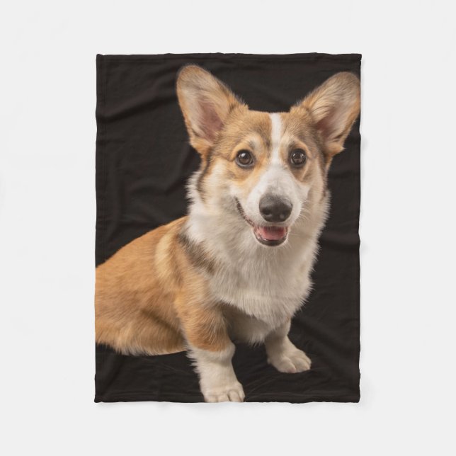 Couverture Polaire Animaux de bébés cutest | Corgi Portrait sur Noir (Devant)