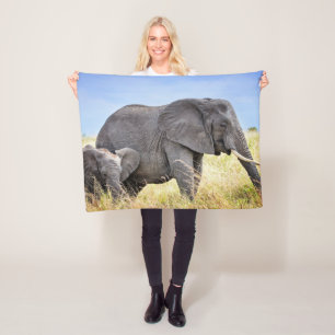 Couverture Polaire Animaux de bébés cutest Eléphant africain et mèr