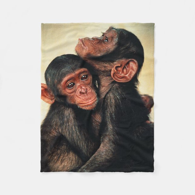 Couverture Polaire Animaux de bébés cutest | Hug de chimpanzé (Devant)