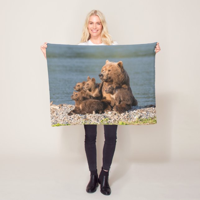 Couverture Polaire Animaux de bébés cutest | Mère Ours & Cubs (En situation)