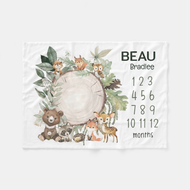 Couverture Polaire Animaux de bois personnalisés Baby Milestone Blank (Devant (Horizontal))