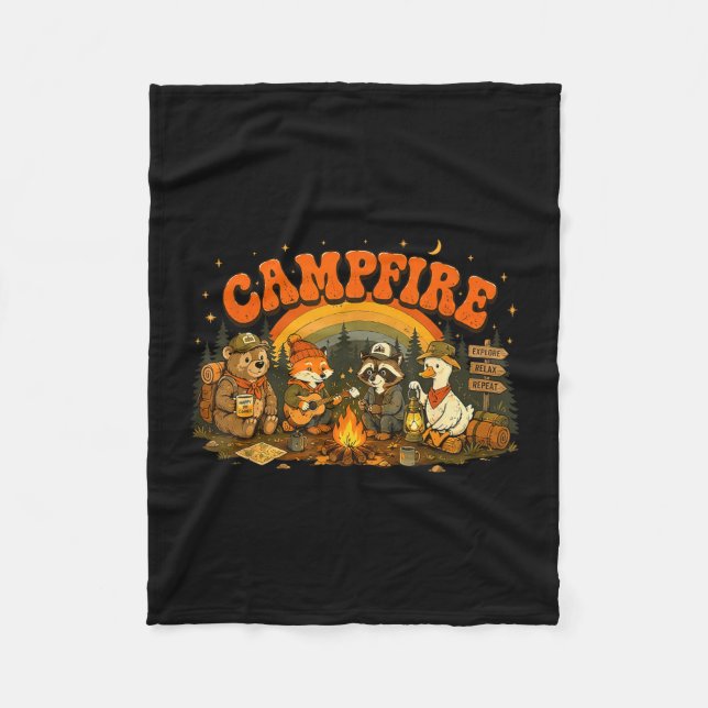 Couverture Polaire Animaux de camping feu de camp campeur aventure pl (Devant)