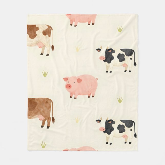 Couverture Polaire Animaux de Ferme Aquarelle Motif Mignon (Devant)