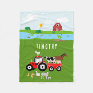 Couverture Polaire Animaux de ferme et tracteur rouge Barnyard Nom pe