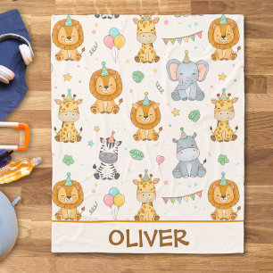 Couverture Polaire Animaux de fête de safari mignons pour anniversair