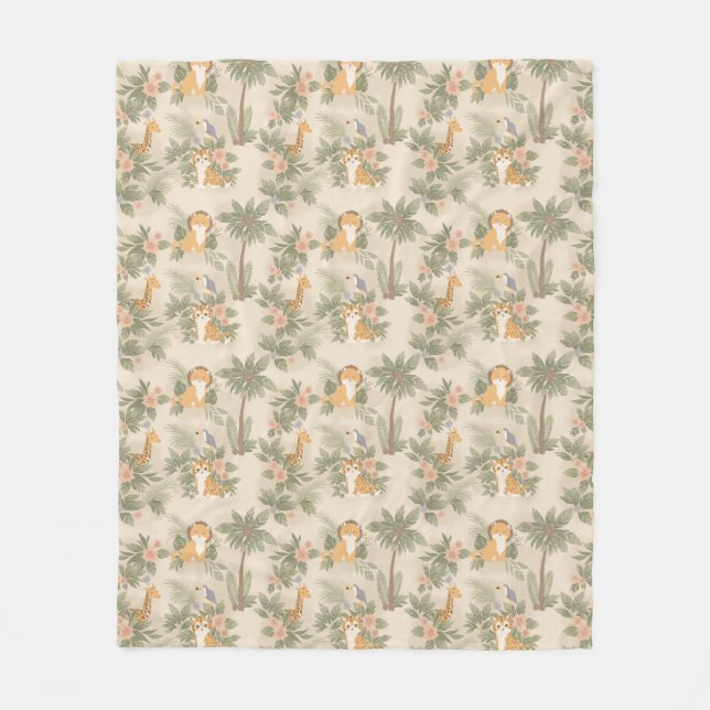Couverture Polaire Animaux de jungle pour nurserie à l'aquarelle (Devant)