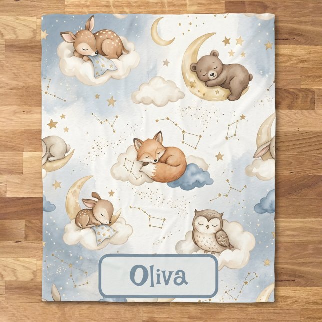 Couverture Polaire Animaux de la forêt endormis à l'aquarelle (Créateur téléchargé)