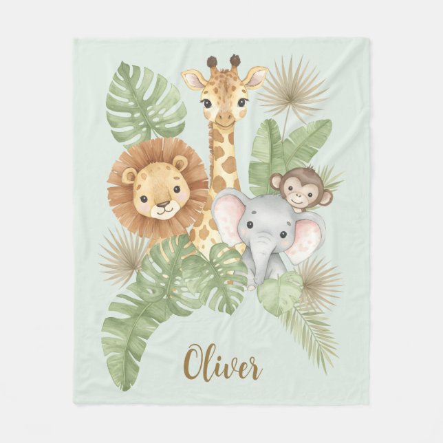 Couverture Polaire Animaux de safari bébé à l'aquarelle mignons (Devant)