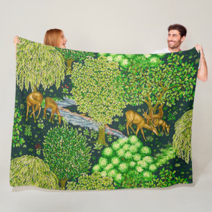 Couverture Polaire ANIMAUX FORESTIERS, CERFS PAR UN BROOK Blue Green 