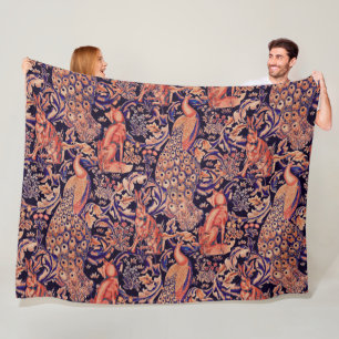 COUVERTURE POLAIRE ANIMAUX FORESTIERS, FOX, PEACOCK, HARE ROSE BLEU F