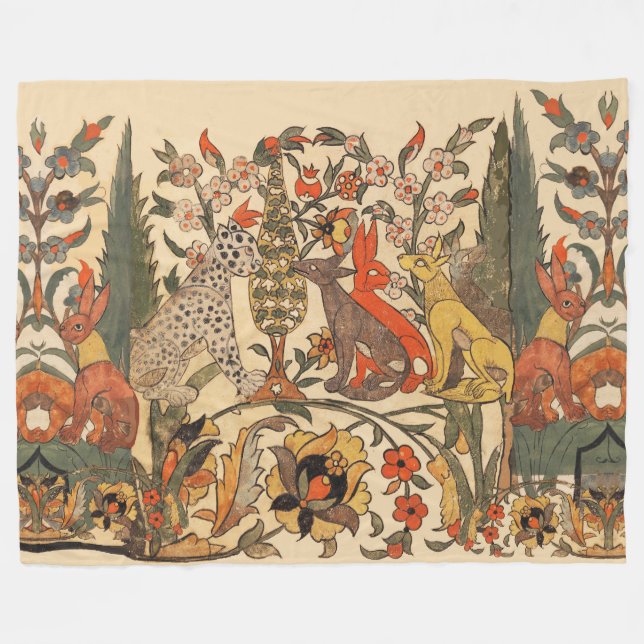 COUVERTURE POLAIRE ANIMAUX FORESTIERS, LEOPARD, JACKALS, RABBITS, FLE (Devant (Horizontal))
