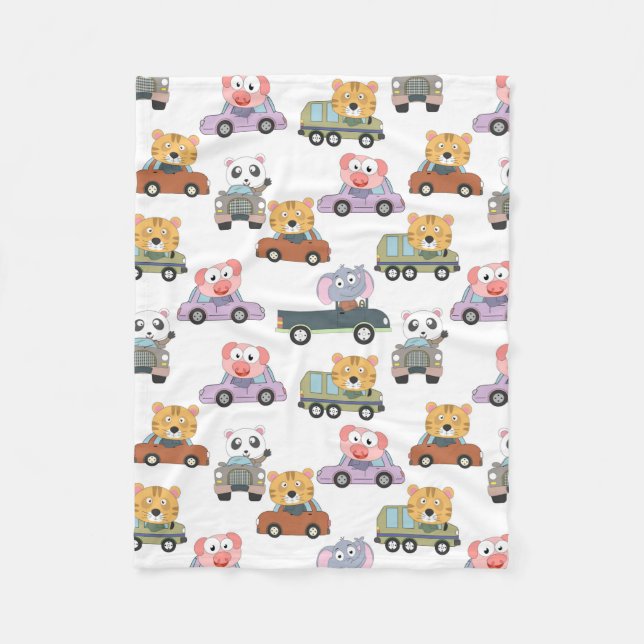Couverture Polaire Animaux Mignons Dans Des Voitures Motif (Devant)