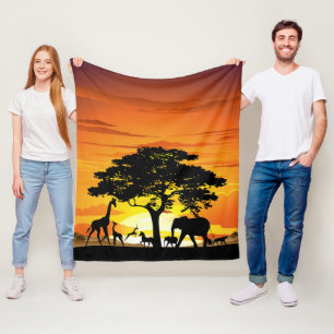 Couverture Polaire Animaux sauvages sur le coucher de soleil de la sa