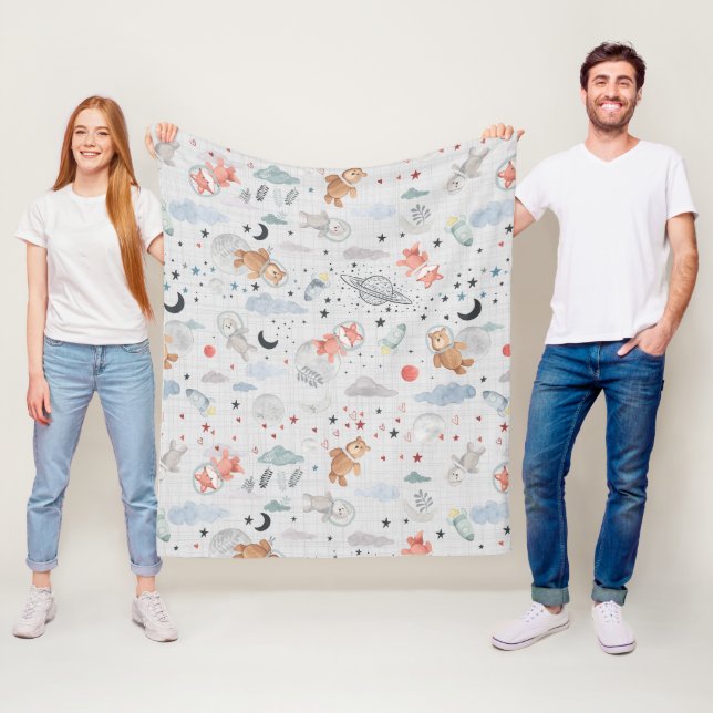 Couverture Polaire Animaux spatiaux - texture grise (En situation)