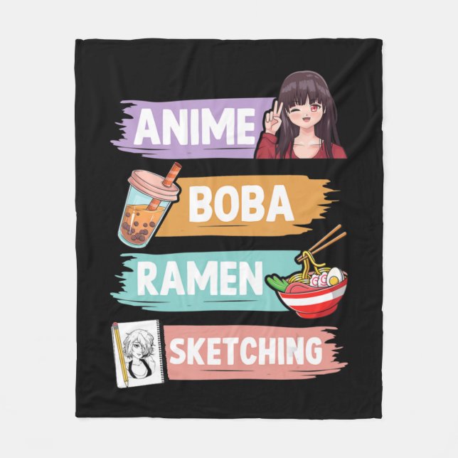 Couverture Polaire Anime Boba Ramen Esquisse Otaku Kawaii Anime Girl (Devant)