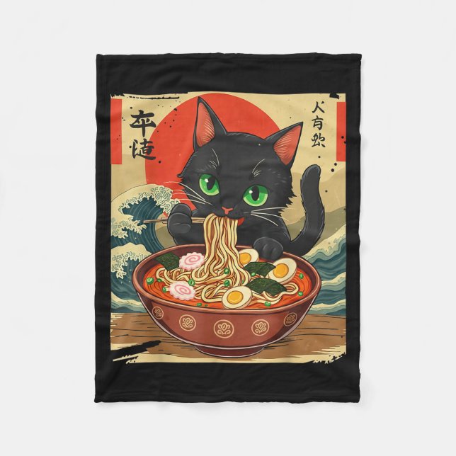 Couverture Polaire Anime Cat Eating Ramen Japanese Art Graphic Cat Cu (Devant)