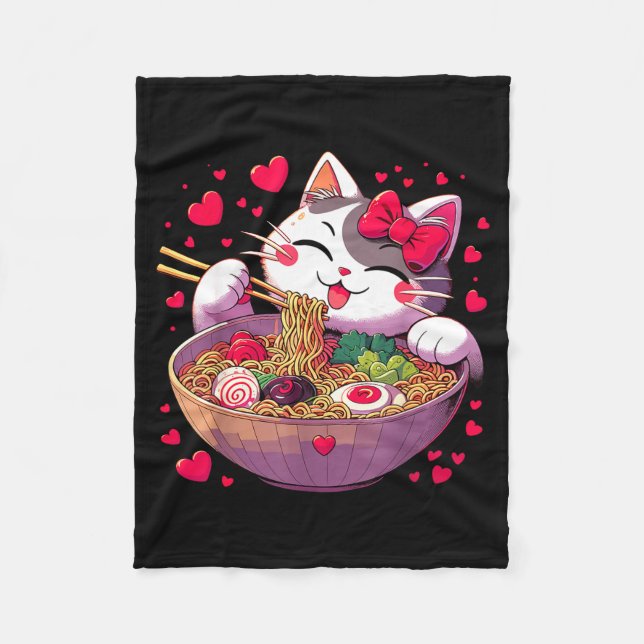 Couverture Polaire Anime Cat Eating Ramen Noodles With Hearts Valenti (Devant)