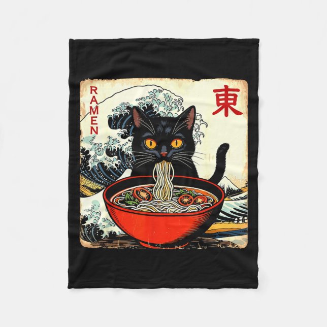 Couverture Polaire Anime Cat Ramen Japanese Funny Graphic Tees Kawaii (Devant)