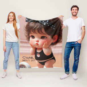 Couverture Polaire Anime Chubby Girl Photo, Cute Black Head Ribbon