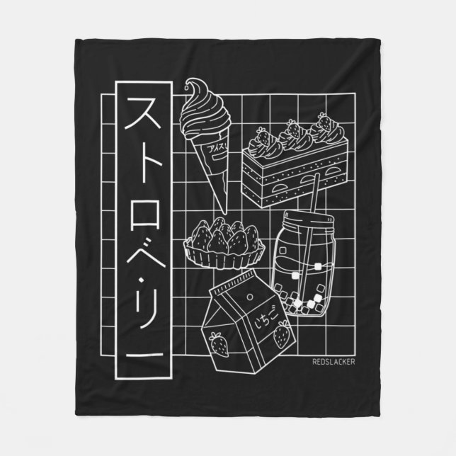 Couverture Polaire Anime japonais fraise Aesthétique Vaporwave (Devant)