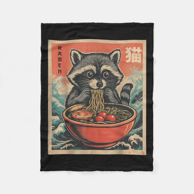Couverture Polaire Anime Raccoon Ramen Japonais Drôle Kawaii Cadeaux  (Devant)