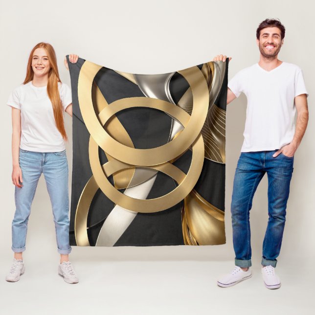 Couverture Polaire Anneaux d'or Art Abstrait - Design moderne de luxe (En situation)