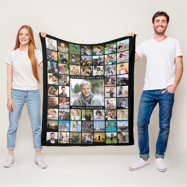 Couverture Polaire Anniversaire 55 Photo Collage AWESOME DEPUIS L'Ann (En situation)