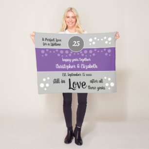 Couverture Polaire Anniversaire d'argent violet et gris encore amoure