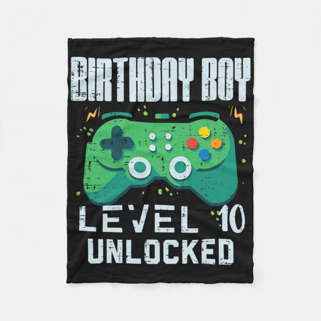 Couverture Polaire Anniversaire Garçon Niveau 10 Déverrouillé Gamer C (Devant)