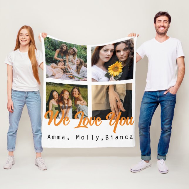 Couverture Polaire Anniversaire personnalisé photo collage noir Whit  (En situation)