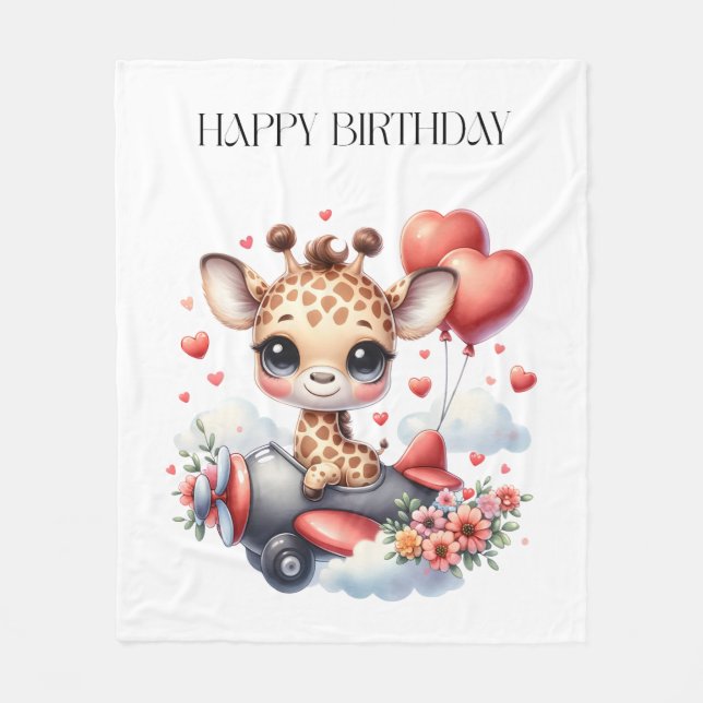 Couverture Polaire Anniversaire Pilote Girafe (Devant)