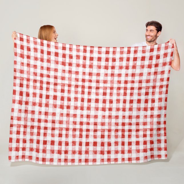 Couverture Polaire Anniversaire Rayures Carreaux Rouges Blancs (En situation)