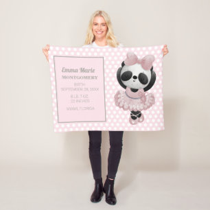 Couverture Polaire Annonce de naissance Bébé Fille Ours Panda Rose