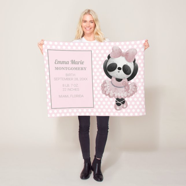 Couverture Polaire Annonce de naissance Bébé Fille Ours Panda Rose (En situation)