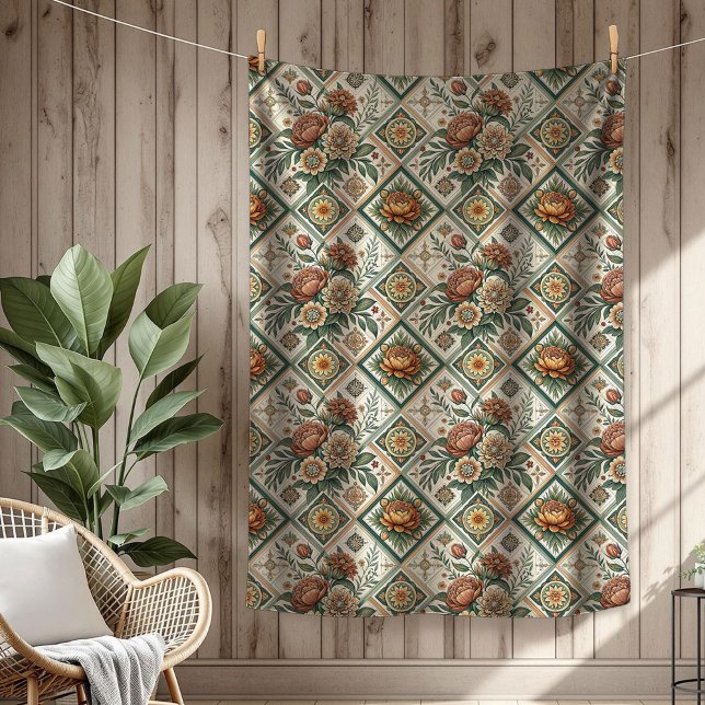 Couverture Polaire Antique Carrelage Rose Rouge Blanche Chic Style Sh (Antique Red Rose Tile Blanket Chic Shabby Style)