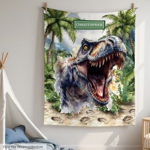 Couverture Polaire Antique Dinosaur T-rex Nom personnalisé Garçons