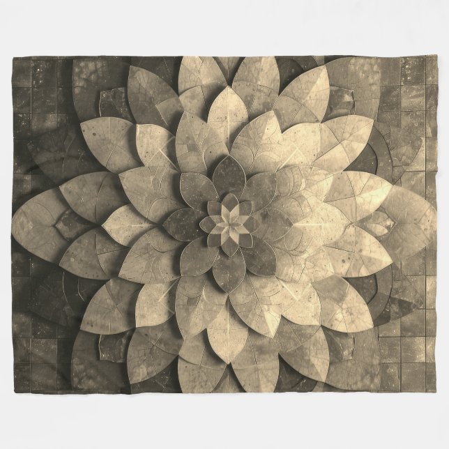 Couverture Polaire Antique Golden Mandala Art Fleur texturée (Devant (Horizontal))