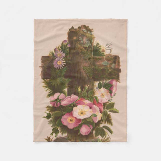 Couverture Polaire Antique Rustic Cross, Wild Roses, Easter Card, (Devant)