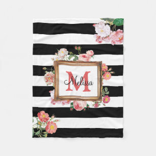 Couverture Polaire Antique Vintage Floral & Stripes Monogramme