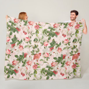 Couverture Polaire Antique Vintage Redouté Rose rose Motif