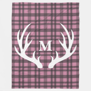Couverture Polaire Antlers Cerfs Blancs Gris Tartan Plaid Personnalis