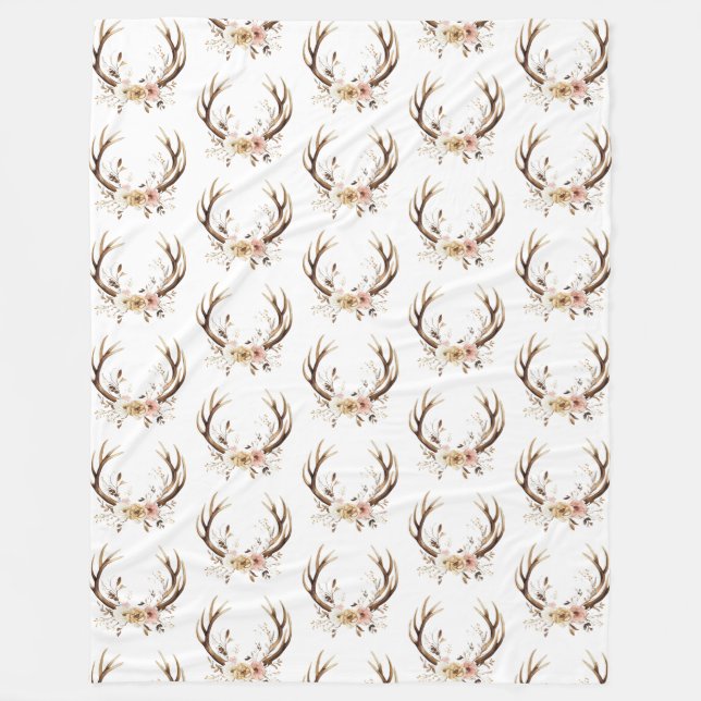 Couverture Polaire Antlers de cerfs roses blancs (Devant)