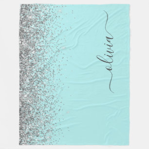 Couverture Polaire Aqua bleu Turquoise Parties scintillant argent Mon