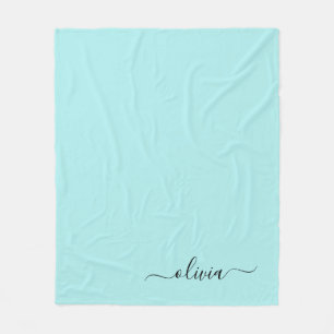 Couverture Polaire Aqua Blue Turquoise Girl Script Monogramme Nom Mod