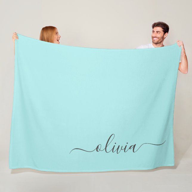 Couverture Polaire Aqua Blue Turquoise Moderne Script Girl Monogramme (En situation)