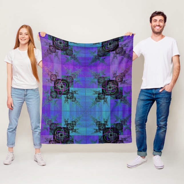 Couverture Polaire Aqua et Lilac Fractal Joy Fleece Blanket (En situation)